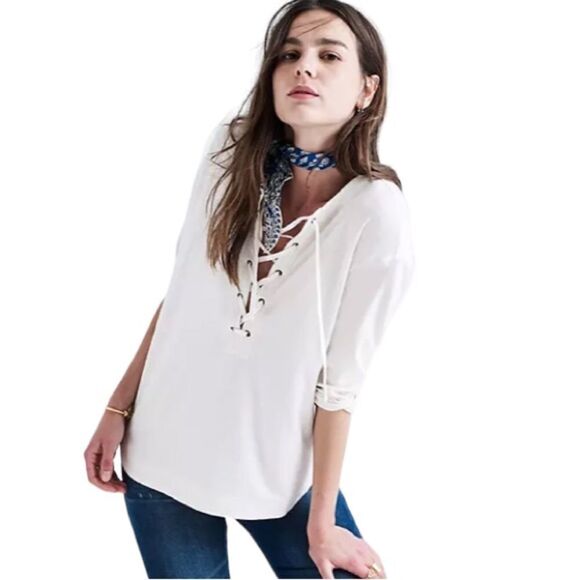 Madewell Libra lace up Tee shirt-oversized XS - Picture 1 of 7